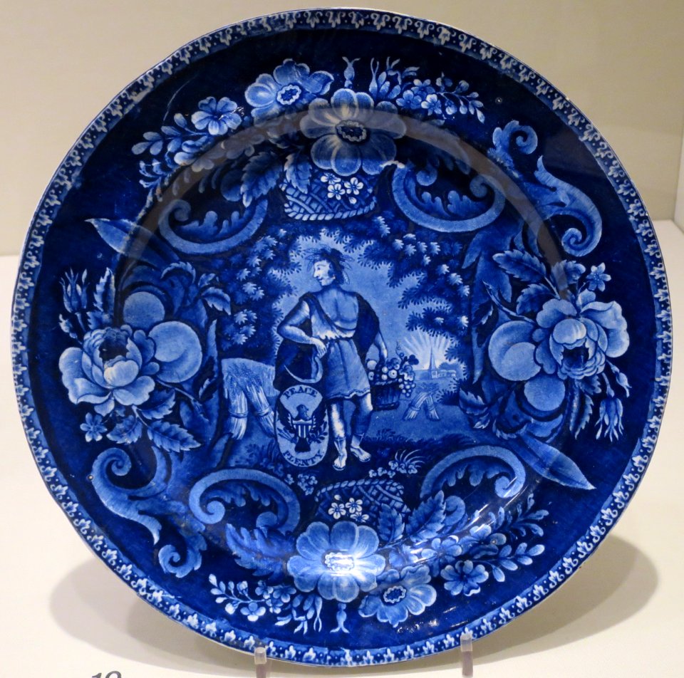 Plate with scene depicting 'Peace and Plenty' with symbols of the new democracy, J. & R. Clews, Dayton Art Institute
