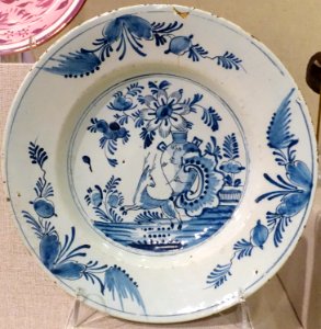 Plate with deer, Delftware, Netherlands, 17th-18th century, ceramic, glaze - Spurlock Museum, UIUC - DSC06121