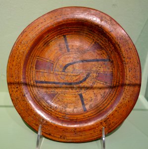 Plate with painted decoration, Aztec culture, Mexico, ceramic - Fitchburg Art Museum - DSC08810