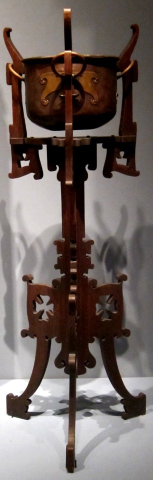 Plant stand, 1903, oak, copper and brass, Charles Rohlfs