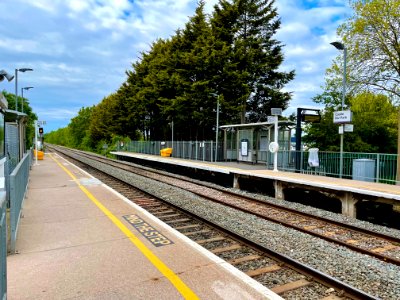 Platform 2 from Platform 1 of Castle Bar Park station, 2021