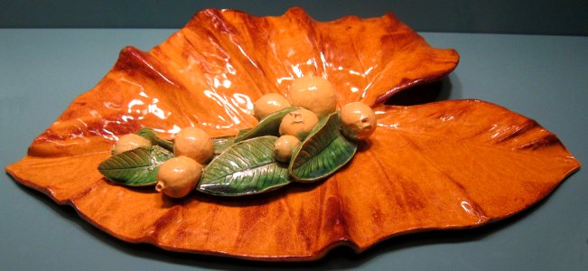 Platter in shape of taro leaf with Guava branch, Hawaiian Potters Guild photo