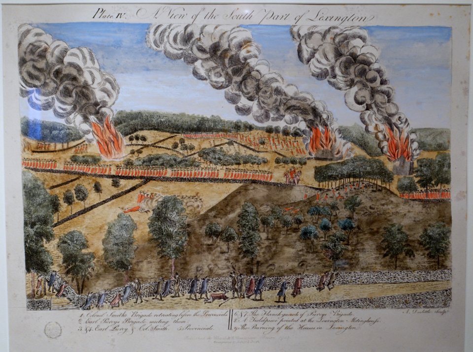 Plate IV, A View of South Lexington, Amos Doolittle engravings of the Battle of Lexington and Concord, December 1775, reprint by Charles E. Goodspeed, Boston, 1903 - Concord Museum - Concord, MA - DSC05587
