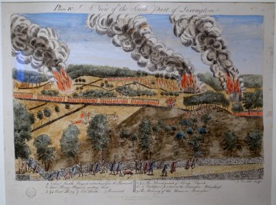 Plate IV, A View of South Lexington, Amos Doolittle engravings of the Battle of Lexington and Concord, December 1775, reprint by Charles E. Goodspeed, Boston, 1903 - Concord Museum - Concord, MA - DSC05587