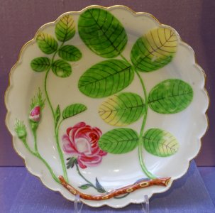 Plate with spray of rose leaves, Worcester porcelain, James Giles atelier, c. 1772, soft-paste porcelain - California Palace of the Legion of Honor - San Francisco, CA - DSC02981