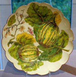 Plate with two melons, Chelsea porcelain, c. 1755, soft-paste porcelain - California Palace of the Legion of Honor - San Francisco, CA - DSC02986