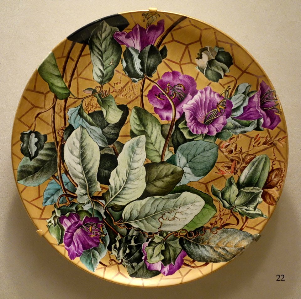 Plaque by Henrietta Dana Leonard, fired at Frderick Dallas Hamilton Road Pottery, 1882, unidentified porcelain blank - Cincinnati Art Museum - DSC03083