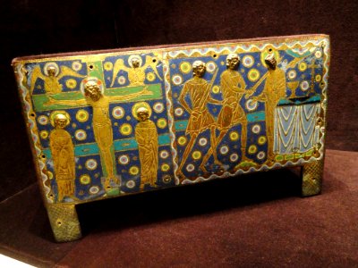Plaque from a Chasse for Relics of Saint Thomas Becket, 1220-1225, French, Limoges, gilded copper and enamel over wooden core - Cleveland Museum of Art - DSC08497