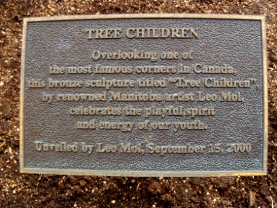 Plaque for Tree Children sculpture by Leo Mol photo