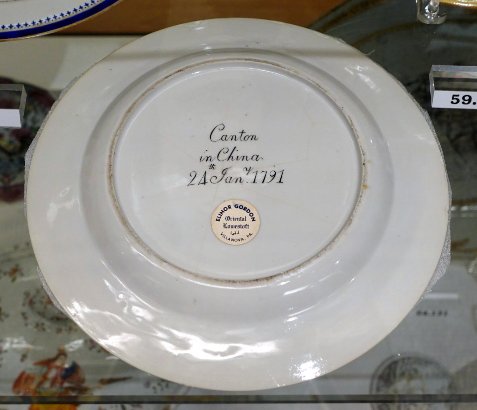 Plate underside, China, 24th Jan.y 1791, hard paste porcelain, overglaze enamels, gilt - Flynt Center of Early New England Life - Deerfield, Massachusetts - DSC04825