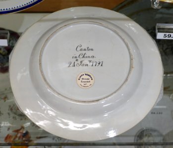 Plate underside, China, 24th Jan.y 1791, hard paste porcelain, overglaze enamels, gilt - Flynt Center of Early New England Life - Deerfield, Massachusetts - DSC04825