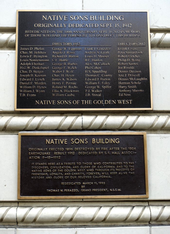 Plaque - Native Sons Building - San Francisco, CA - DSC03959