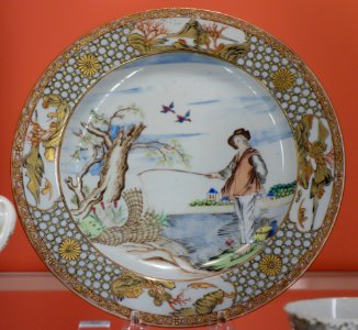 Plate with fisherman scene based on a print by Abraham Bloemaert, Jingdezhen, China, c. 1740 - Winterthur Museum - DSC01577