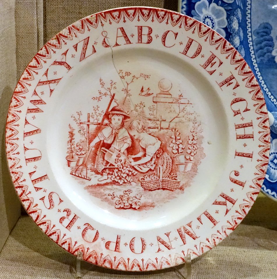 Plate with alphabet, Charles Allerton & Sons, Staffordshire Potteries, England, c. 1890-1910, earthenware, glaze - Spurlock Museum, UIUC - DSC06109
