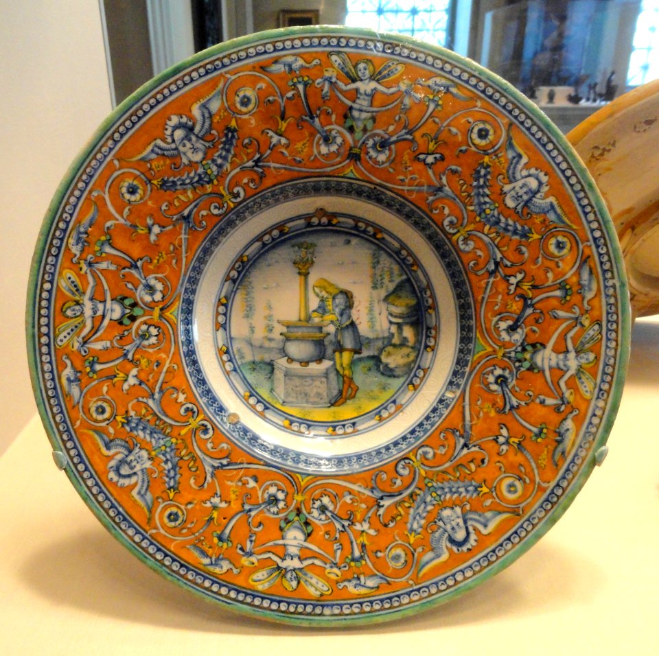 Plate with Narcissus gazing at his reflection in a fountain, Sienese, c. 1510-1520 - National Gallery of Art, Washington - DSC08637