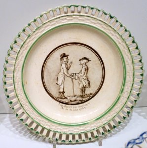 Plate with painted motif and stanza from 'Till en girig' by Anna Maria Lenngren (1754-1817), Rorstrand, early 1800s - Nordiska museet - Stockholm, Sweden - DSC09802