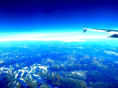 Aircraft window mountains
