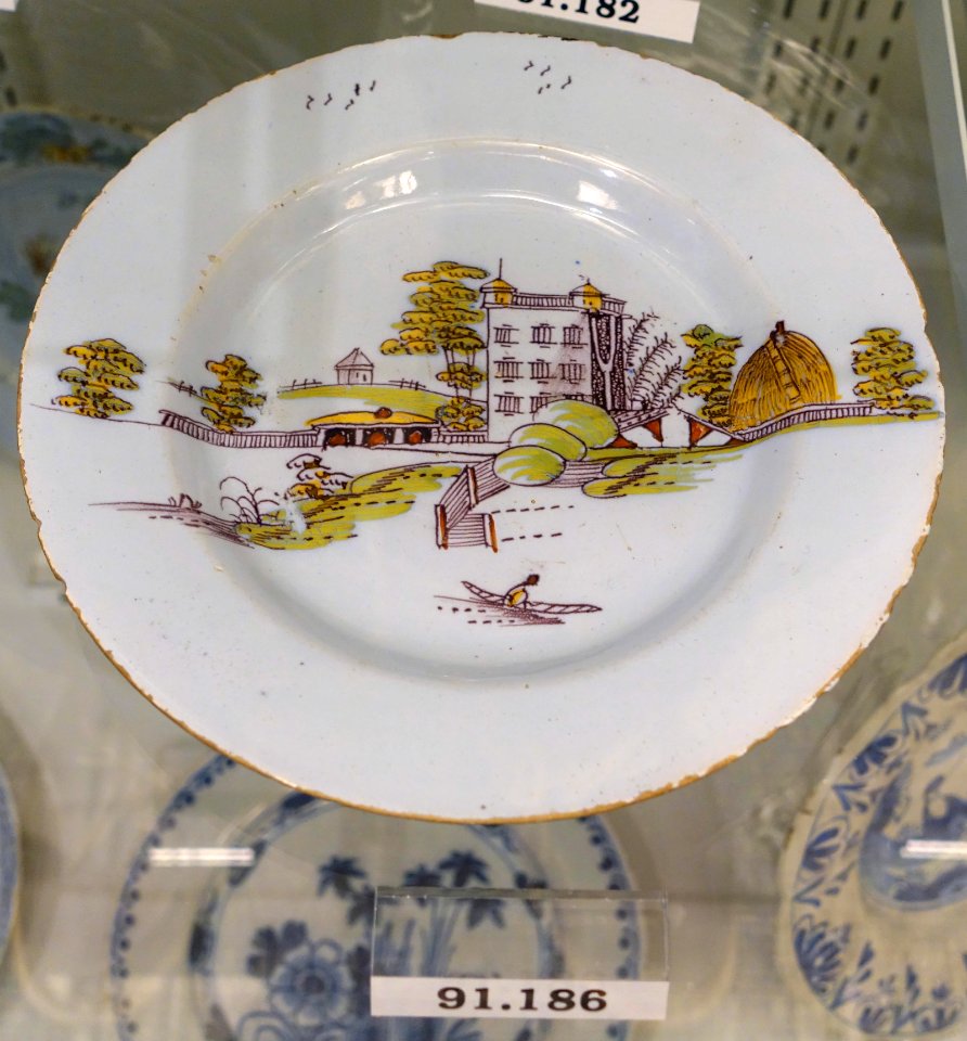 Plate, Liverpool, England, 1750-1760, tin-glazed earthenware, HD 91.186 - Flynt Center of Early New England Life - Deerfield, Massachusetts - DSC04341