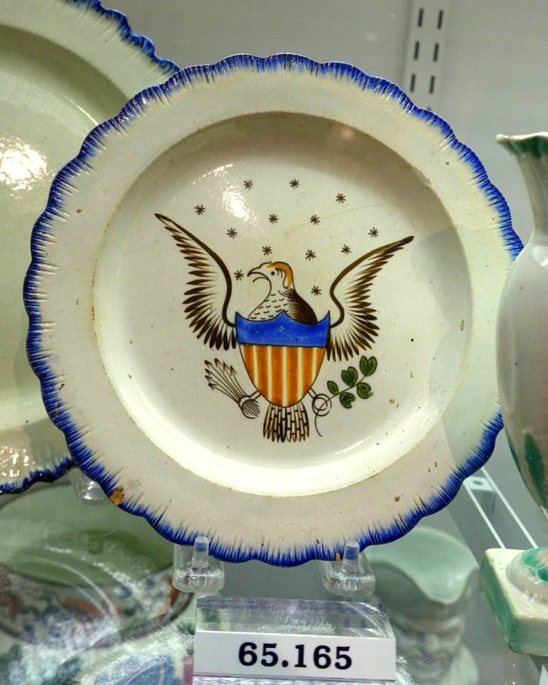 Plate, England, probably Staffordshire, 1800-1830, pearlware with underglaze cobalt and overglaze ceramics, HD 65.165 - Flynt Center of Early New England Life - Deerfield, Massachusetts - DSC04599