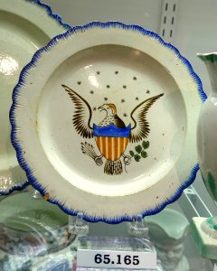 Plate, England, probably Staffordshire, 1800-1830, pearlware with underglaze cobalt and overglaze ceramics, HD 65.165 - Flynt Center of Early New England Life - Deerfield, Massachusetts - DSC04599
