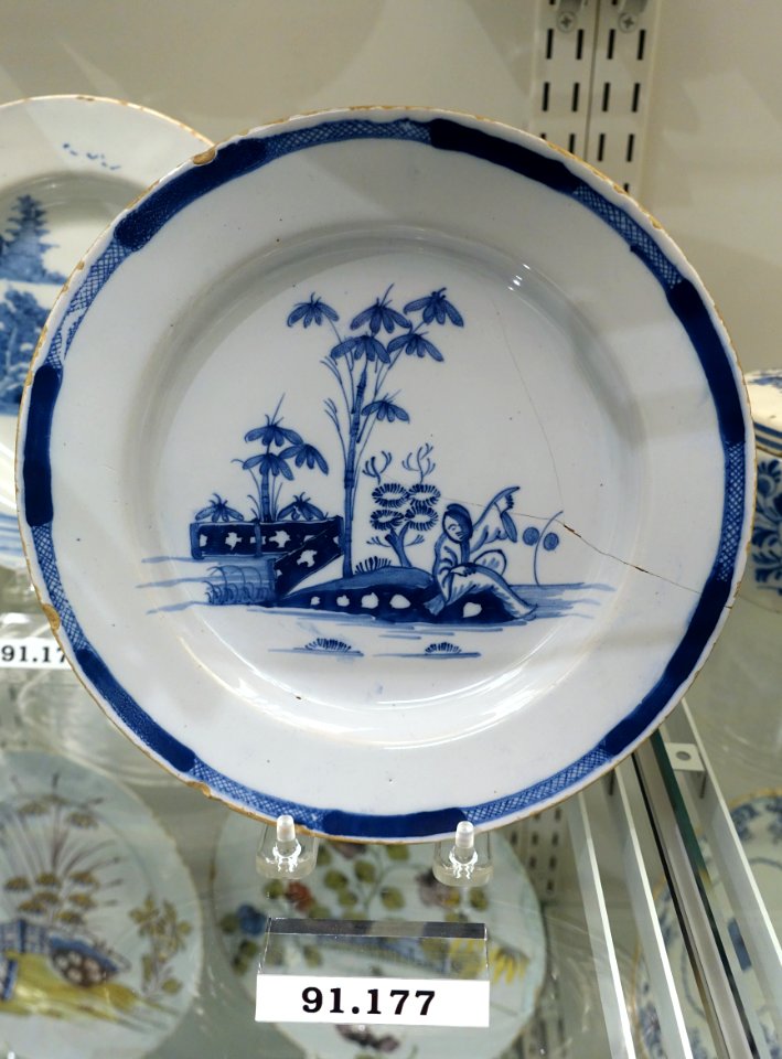 Plate, England, perhaps Liverpool, 1750-1760, tin-glazed earthenware, HD 91.177 - Flynt Center of Early New England Life - Deerfield, Massachusetts - DSC04333