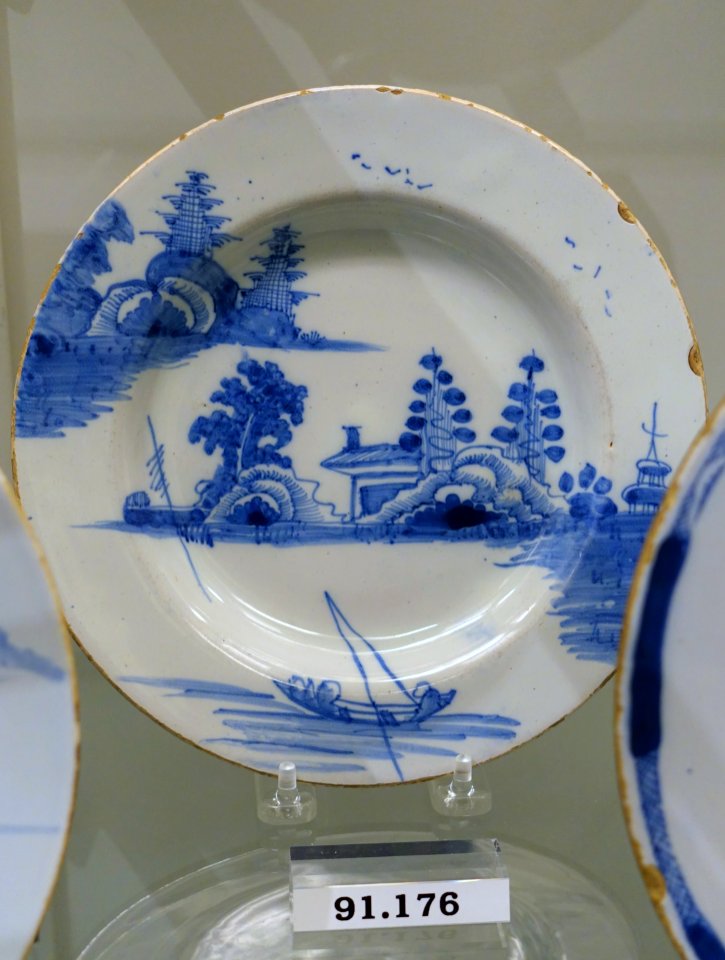 Plate, probably Liverpool or possibly Bristol, England, 1740-1760, tin-glazed earthenware, HD 91.176 - Flynt Center of Early New England Life - Deerfield, Massachusetts - DSC04331
