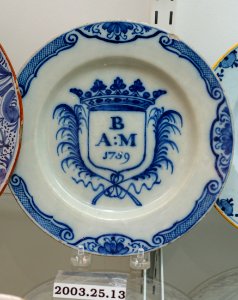 Plate, Delft, Holland, 1759, tin-glazed earthenware, HD 2003.25.13 - Flynt Center of Early New England Life - Deerfield, Massachusetts - DSC04412