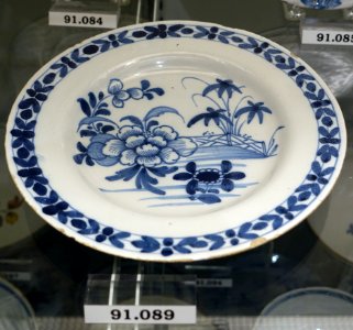 Plate, Dublin, Ireland, c. 1770, tin-glazed earthenware, item HD 91.089 - Flynt Center of Early New England Life - Deerfield, Massachusetts - DSC04271