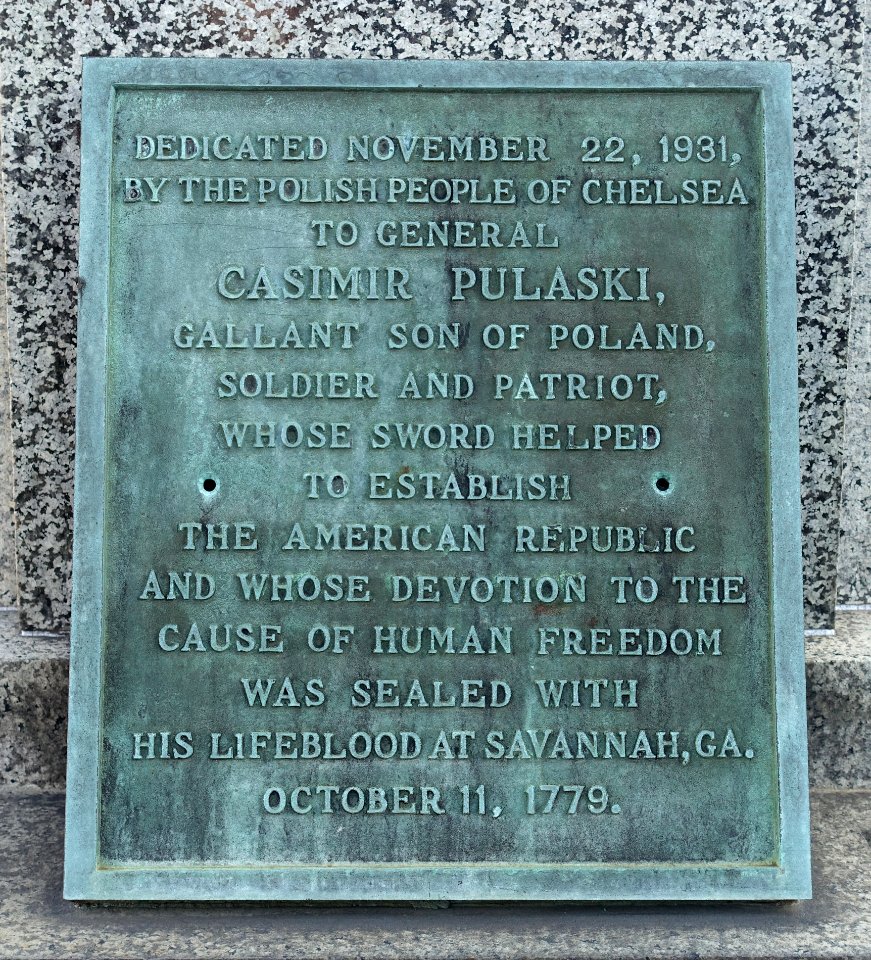 Plaque on the General Casimir Pulaski Monument, 1931 - Chelsea, Massachusetts - DSC09385