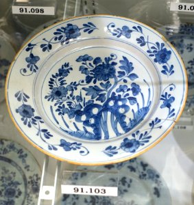 Plate, London, England, 1755-1765, tin-glazed earthenware, item HD 91.103 - Flynt Center of Early New England Life - Deerfield, Massachusetts - DSC04282