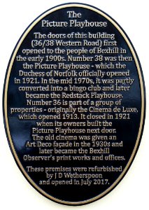 Plaque, The Picture Playhouse, 36-38 Western Road, Bexhill
