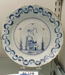 Plate, London, England, c. 1750, tin-glazed earthenware, item HD 91.119 - Flynt Center of Early New England Life - Deerfield, Massachusetts - DSC04264