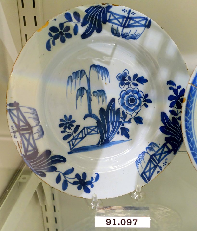 Plate, London, England, 1760-1770, tin-glazed earthenware, item HD 91.097 - Flynt Center of Early New England Life - Deerfield, Massachusetts - DSC04286