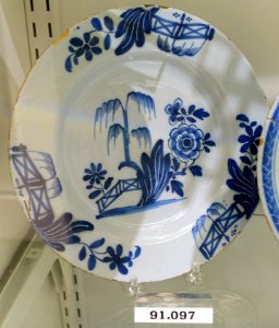 Plate, London, England, 1760-1770, tin-glazed earthenware, item HD 91.097 - Flynt Center of Early New England Life - Deerfield, Massachusetts - DSC04286
