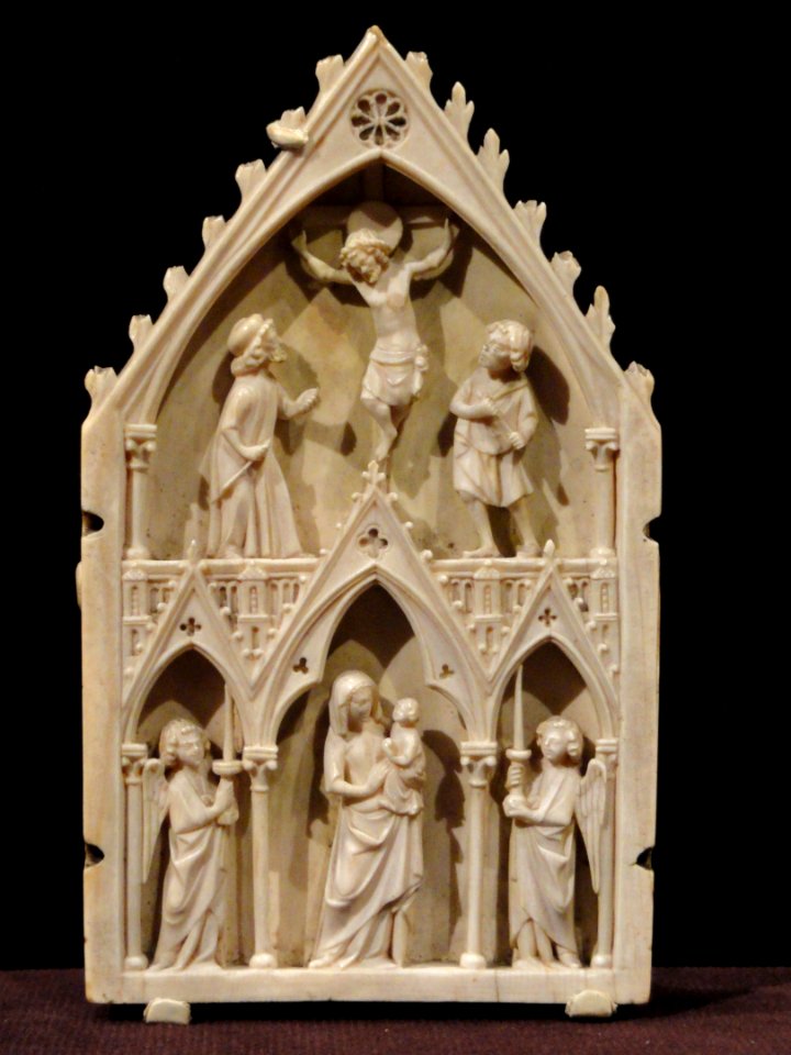 Plaque, The Crucifixion and Virgin and Child with Angels, about 1250-1270 AD, France, perhaps Paris, ivory - Cleveland Museum of Art - DSC08575