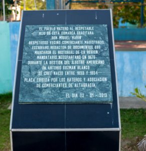 Plaque in Altagracia square