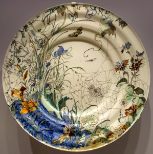 Plate with Spiderweb, Plant, and Insect Design, J. C. Heitz, made by Rozenburg Plateelfabriek, The Hague, Netherlands, 1892, lead-glazed earthenware - Busch-Reisinger Museum, Harvard University - DSC01217