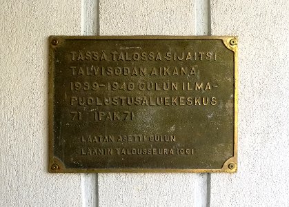 Plaque Kauppurienkatu 23 Oulu 20180709 photo