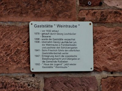 Plaque restaurant Weintraube, Roßleben