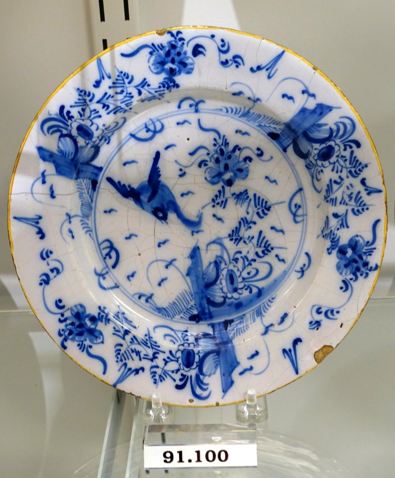 Plate, London, England, or Holland, c. 1760, tin-glazed earthenware, item HD 91.100 - Flynt Center of Early New England Life - Deerfield, Massachusetts - DSC04289