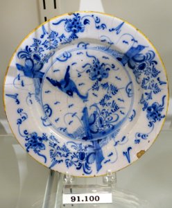 Plate, London, England, or Holland, c. 1760, tin-glazed earthenware, item HD 91.100 - Flynt Center of Early New England Life - Deerfield, Massachusetts - DSC04289
