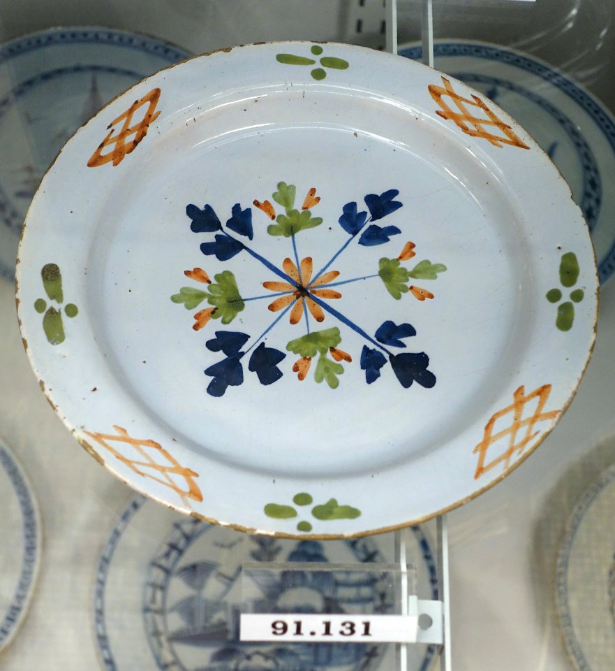 Plate, London, England, c. 1770, tin-glazed earthenware, item HD 91.131 - Flynt Center of Early New England Life - Deerfield, Massachusetts - DSC04299