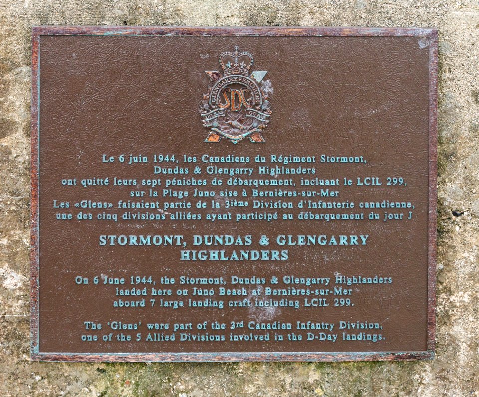 Plaque Stormont Dundas Glengarry Highlanders Bernières Calvados, France