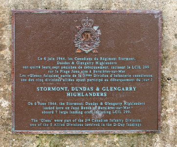 Plaque Stormont Dundas Glengarry Highlanders Bernières Calvados, France