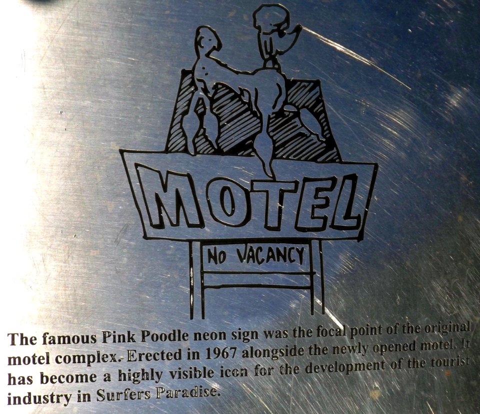 Plaque at the Pink Poodle sign, Surfers Paradise, Queensland