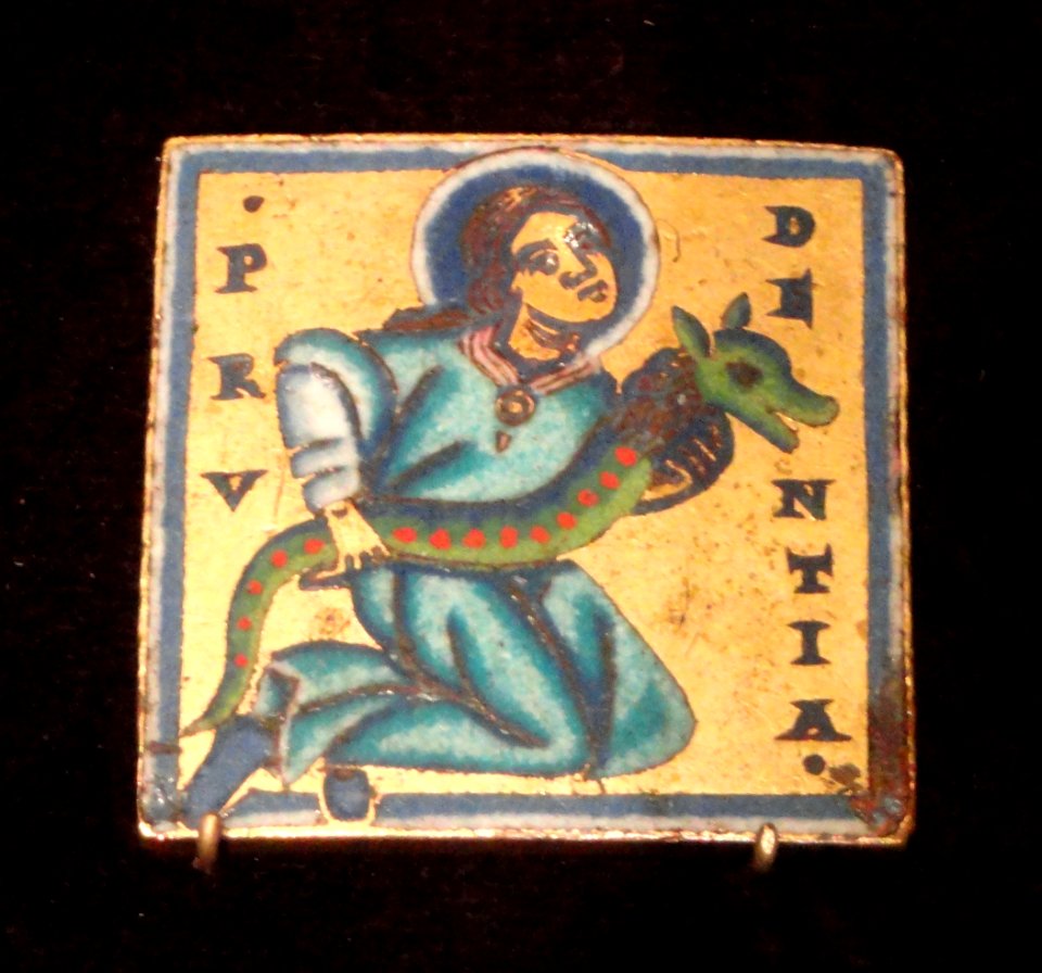 Plaque, Prudentia, about 1160 AD, Mosan, gilded copper and enamel - Cleveland Museum of Art - DSC08589