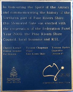 Plaque at Anzac Avenue Memorial at Kallangur, Queensland