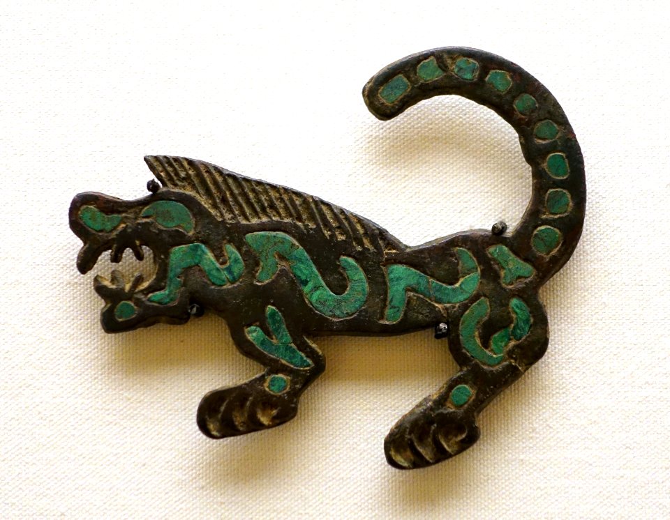 Plaque in the shape of a wolf, China, probably western part of Sichuan province, c. 1200 BC, bronze with turquoise inlay - Ethnological Museum, Berlin - DSC02162