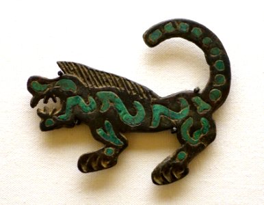 Plaque in the shape of a wolf, China, probably western part of Sichuan province, c. 1200 BC, bronze with turquoise inlay - Ethnological Museum, Berlin - DSC02162