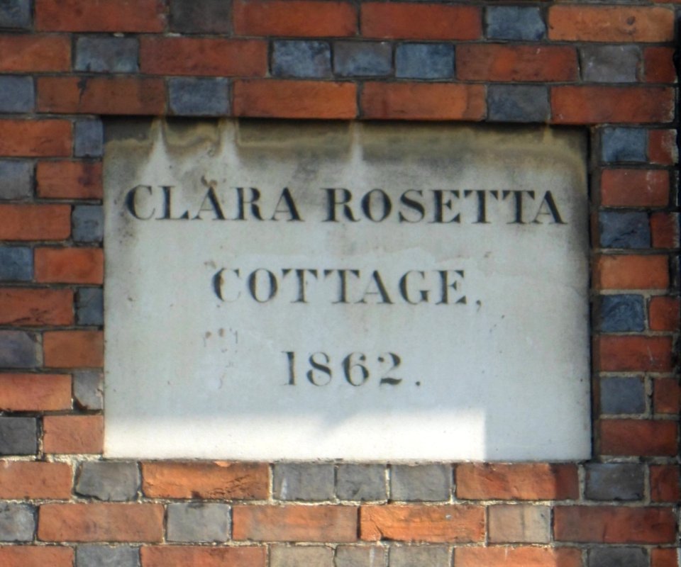Plaque at Clara Rosetta Cottage, Old Shoreham Road, Brighton (August 2013)
